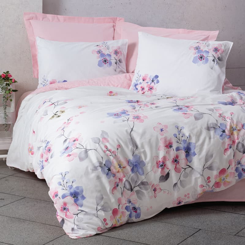 Σετ παπλωματοθήκη Jayda Cotton Box 3 τμχ Μονή (160x220) χρώμα ροζ - λευκό