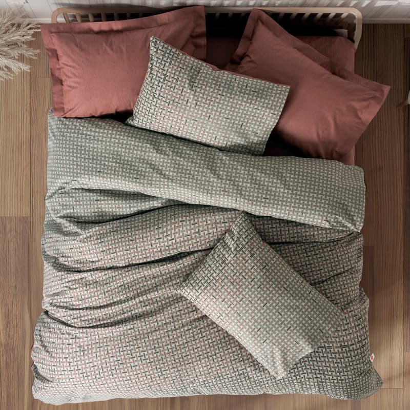 Σετ παπλωματοθήκη Mote Cotton Box 4 τμχ Διπλή (200x220) χρώμα κόκκινο - γκρι