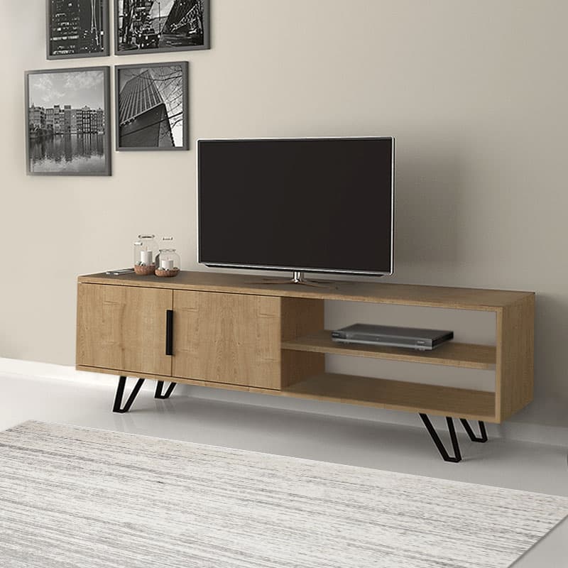 Έπιπλο τηλεόρασης Foot Megapap χρώμα φυσικό οξιάς 160x35x49εκ.