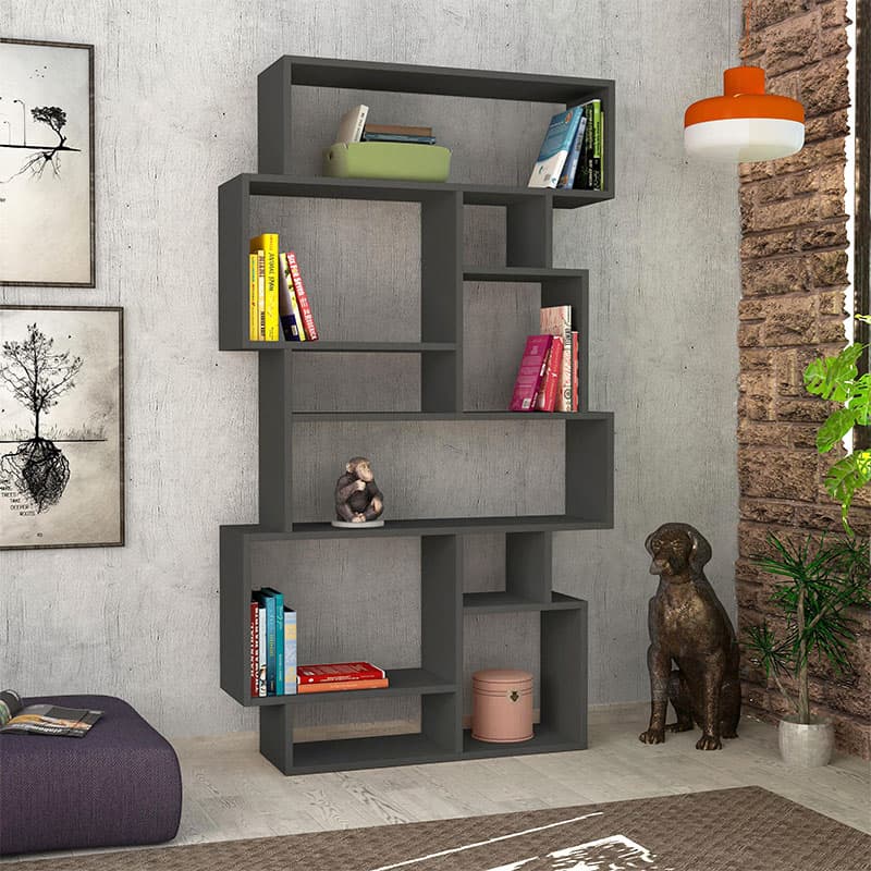 Βιβλιοθήκη Karmato Megapap χρώμα ανθρακί 96x25,5x168,5εκ.