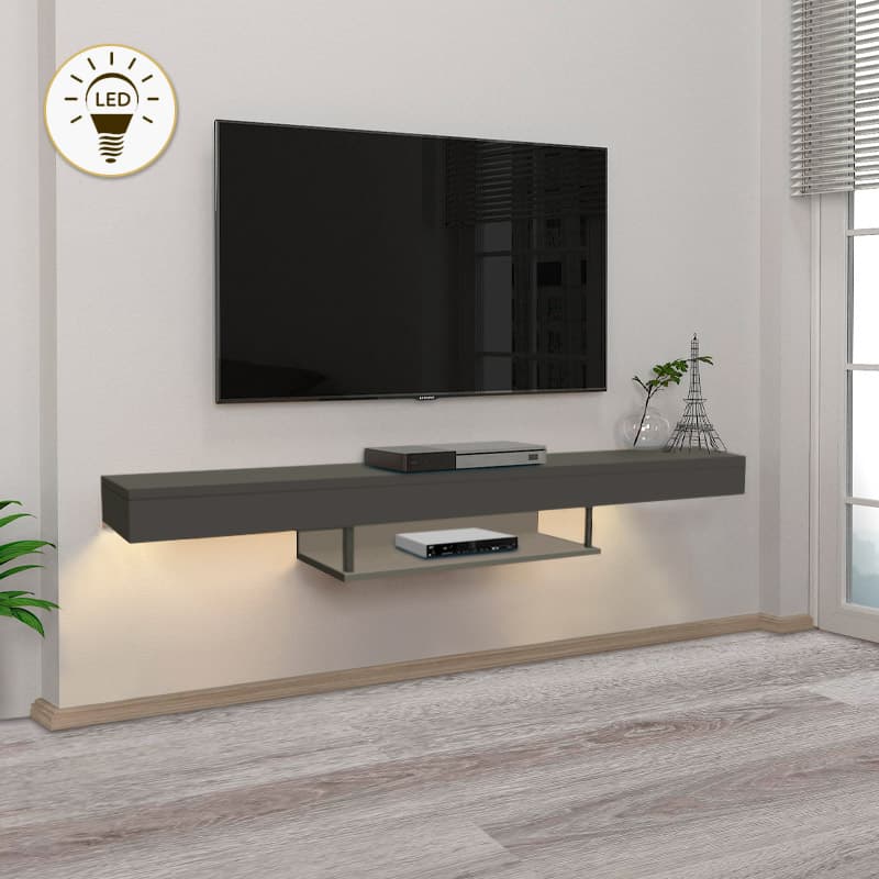 Έπιπλο τηλεόρασης επιτοίχιο Albares Megapap με LED χρώμα ανθρακί 150x29,6x22εκ.