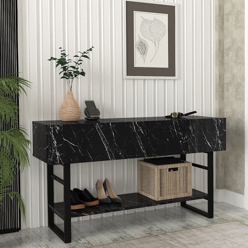 Κονσόλα Aron Megapap χρώμα μαύρο εφέ μαρμάρου 138,8x41x75,7εκ.