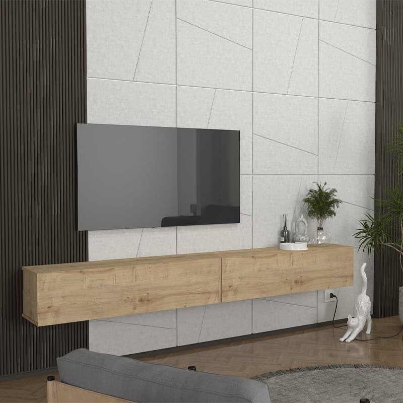 Έπιπλο τηλεόρασης επιτοίχιο Espanse Megapap χρώμα sapphire oak 241,8x31,7x30εκ.
