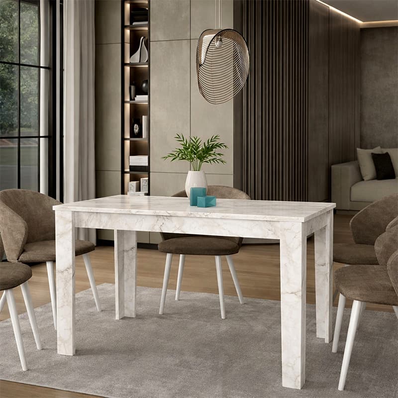 Τραπέζι Darlen Megapap χρώμα λευκό εφέ μαρμάρου 125x72x74εκ.