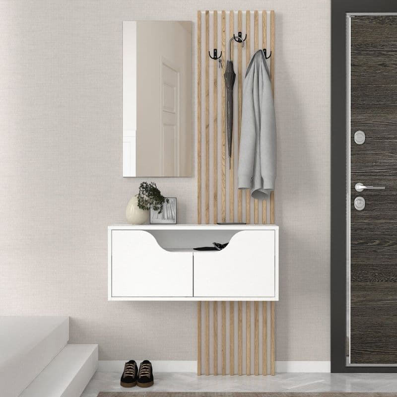 Έπιπλο εισόδου Naro Megapap χρώμα λευκό - sepet oak 90x35x204,2εκ.