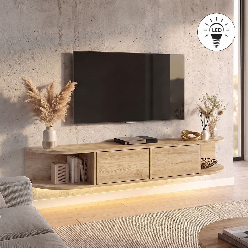 Έπιπλο τηλεόρασης επιτοίχιο Korven Megapap με LED χρώμα sepet oak 180x35x28,8εκ.