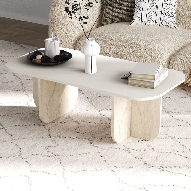Τραπεζάκι σαλονιού Becaj Megapap χρώμα sandstone - travertine 120x60x41,4εκ.