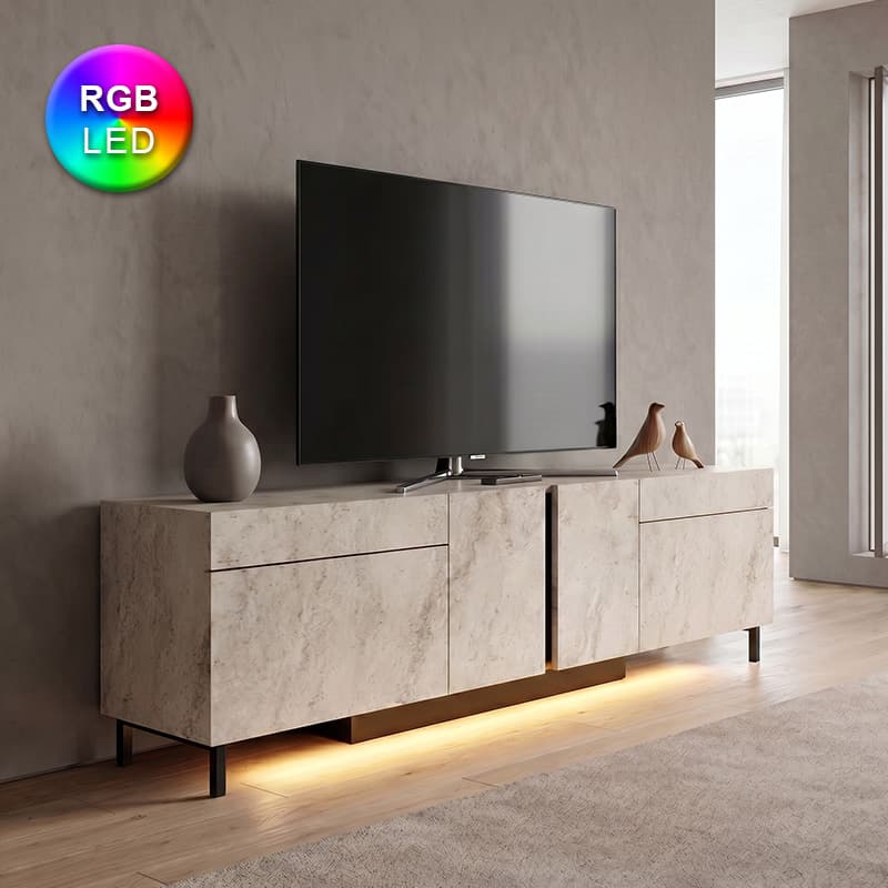 Έπιπλο τηλεόρασης Arlen Megapap με Led Rgb χρώμα travertine 180x32x50εκ.
