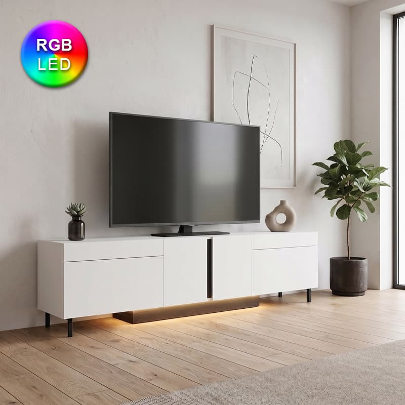 Έπιπλο τηλεόρασης Arlen Megapap με Led Rgb χρώμα λευκό 180x32x50εκ.