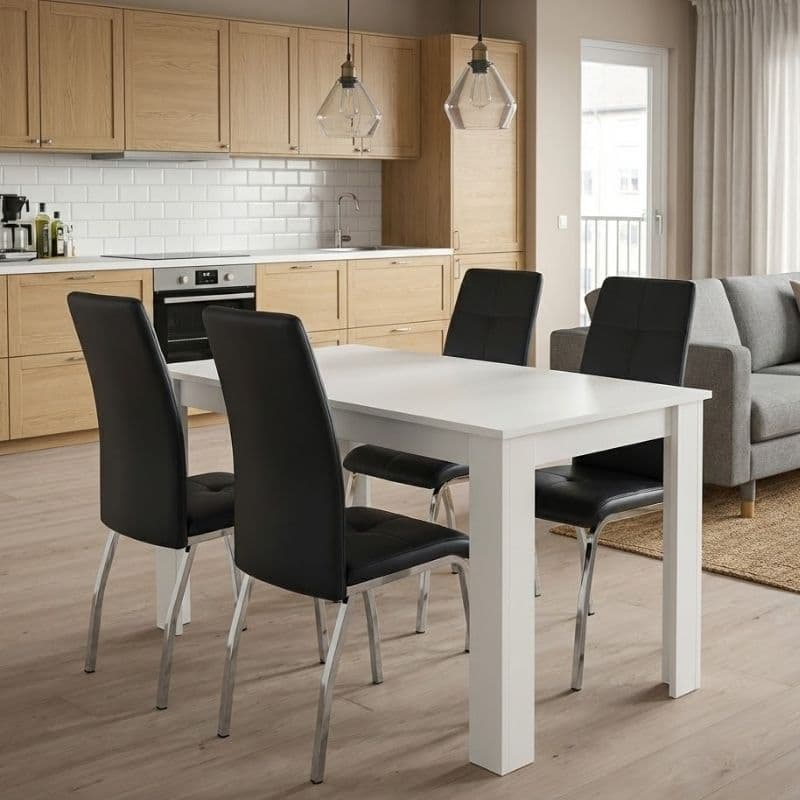 Σετ τραπεζαρία 5τμχ Darlen - Alma Megapap χρώμα λευκό - μαύρο 125x72x74εκ.