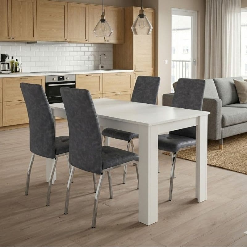 Σετ τραπεζαρία 5τμχ Darlen - Alma Megapap χρώμα λευκό - γκρι 125x72x74εκ.
